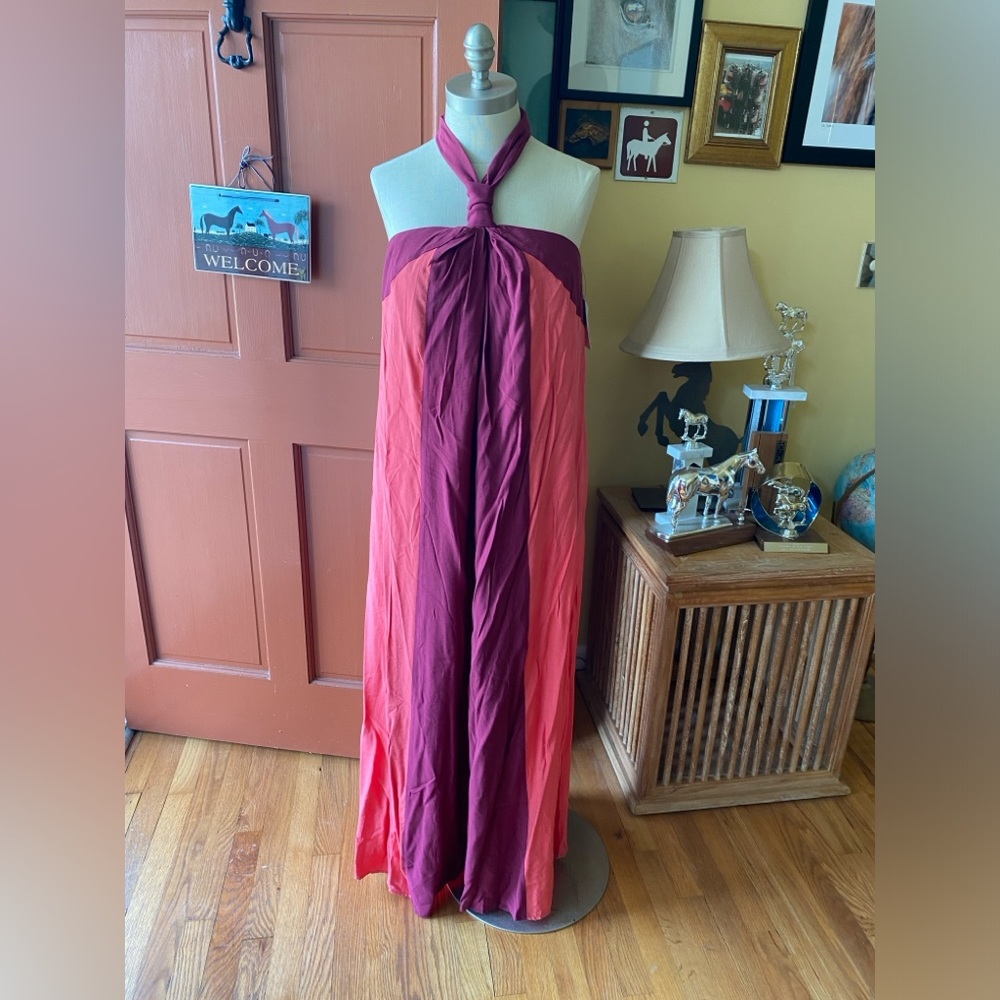 Coral And Raspberry Color Block Maxi Nine West Ko… - image 1